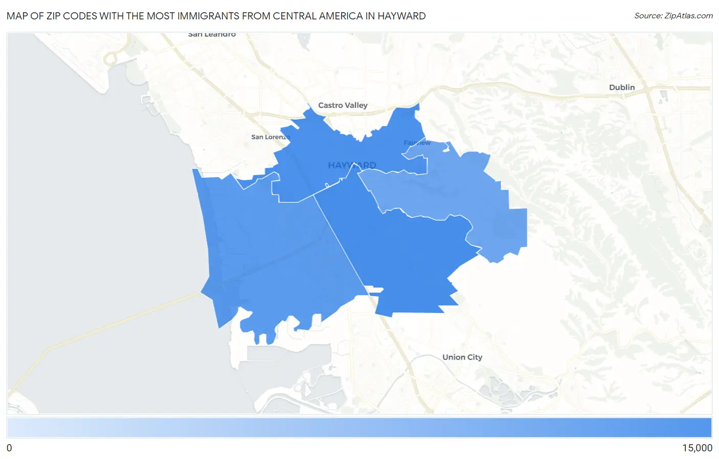 Zip Codes with the Most Immigrants from Central America in Hayward Map