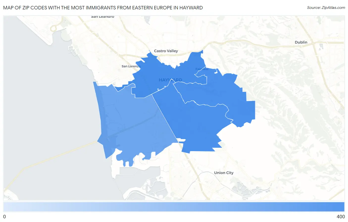 Zip Codes with the Most Immigrants from Eastern Europe in Hayward Map