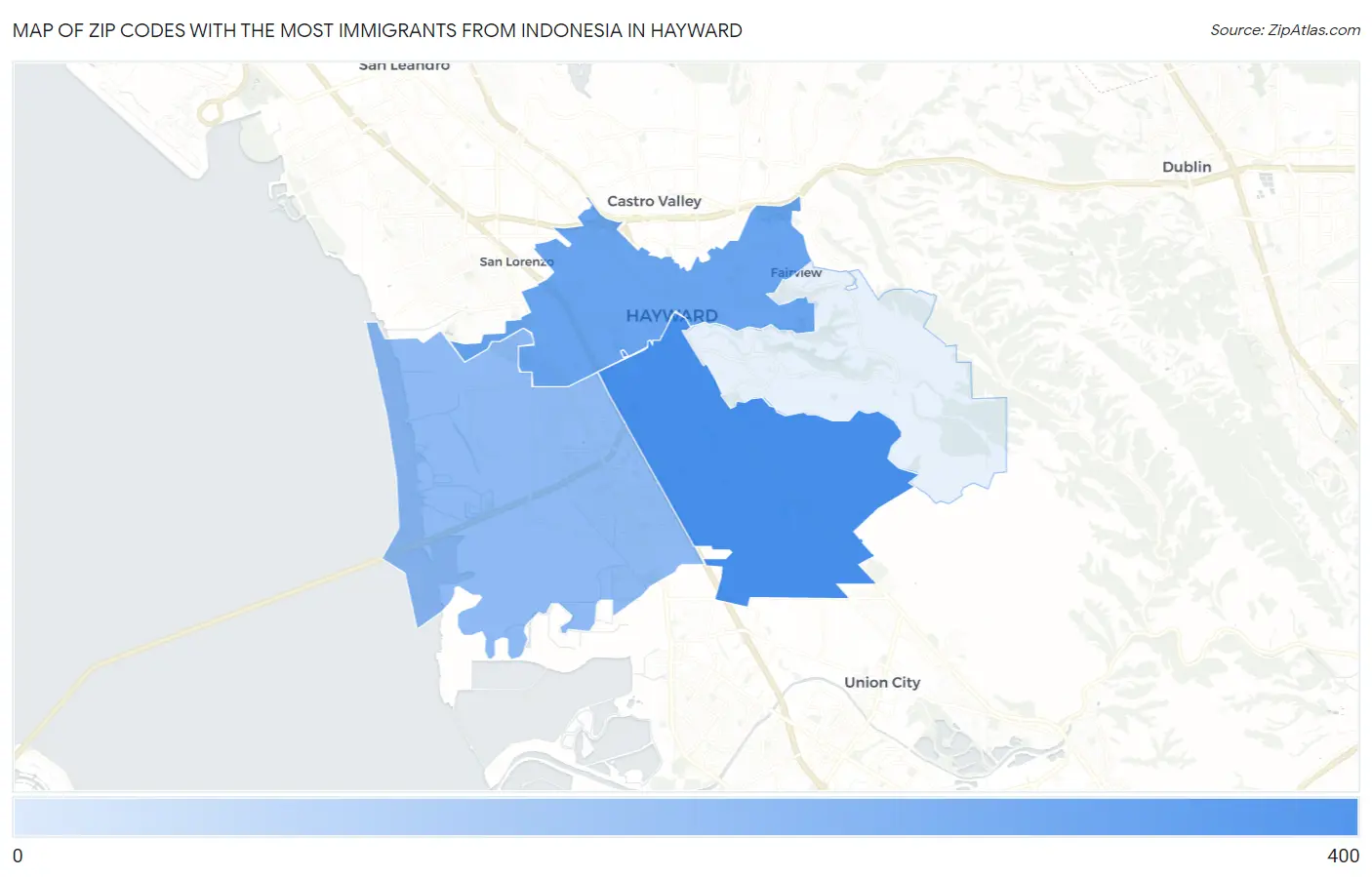 Zip Codes with the Most Immigrants from Indonesia in Hayward Map