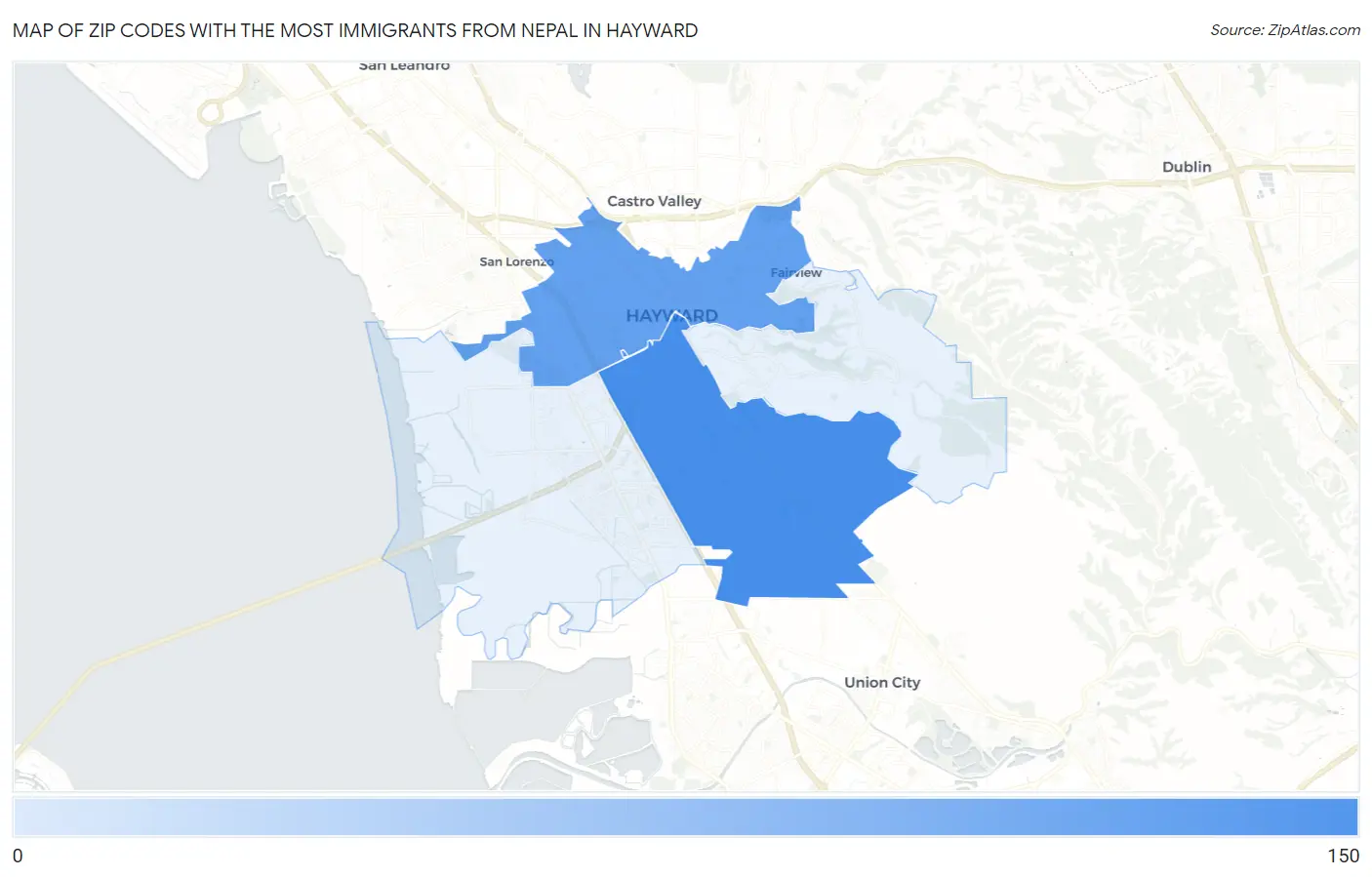 Zip Codes with the Most Immigrants from Nepal in Hayward Map