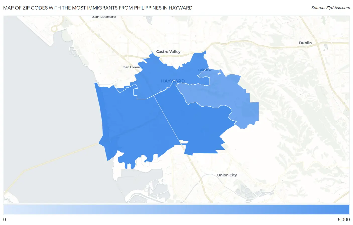 Zip Codes with the Most Immigrants from Philippines in Hayward Map