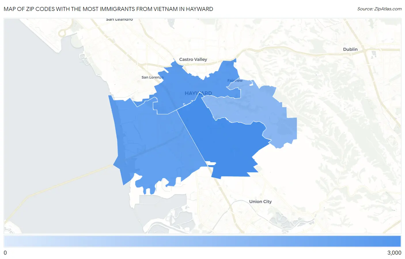 Zip Codes with the Most Immigrants from Vietnam in Hayward Map