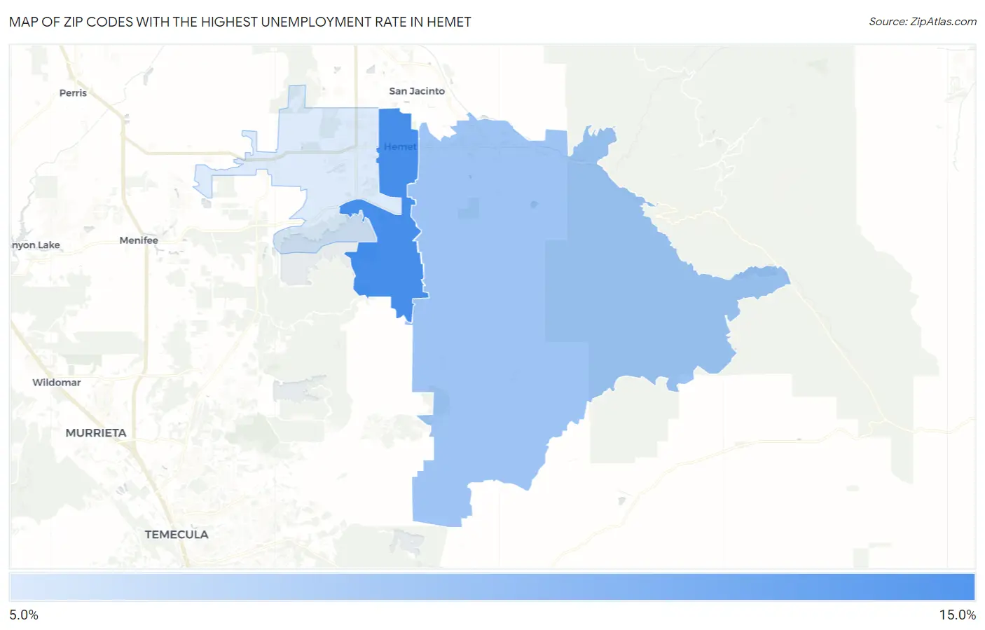 Zip Codes with the Highest Unemployment Rate in Hemet Map