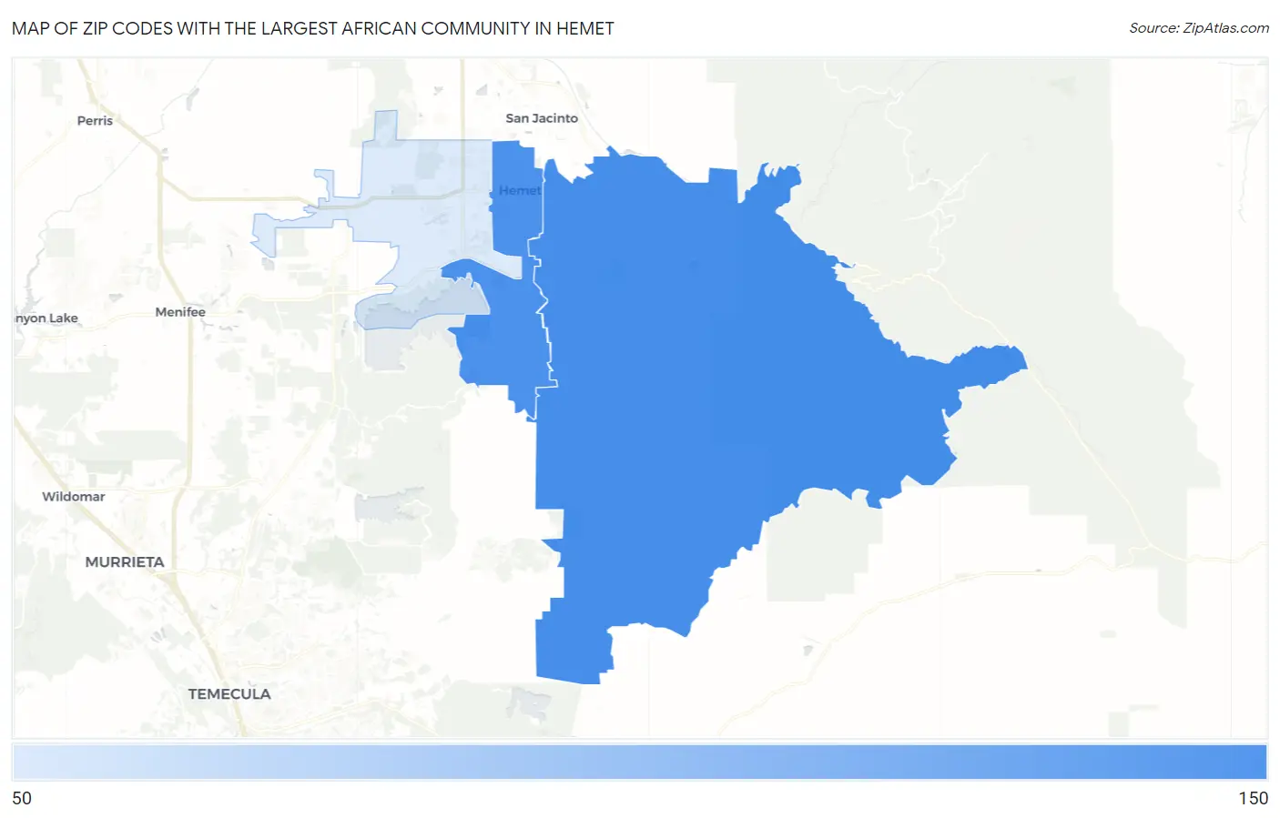 Zip Codes with the Largest African Community in Hemet Map