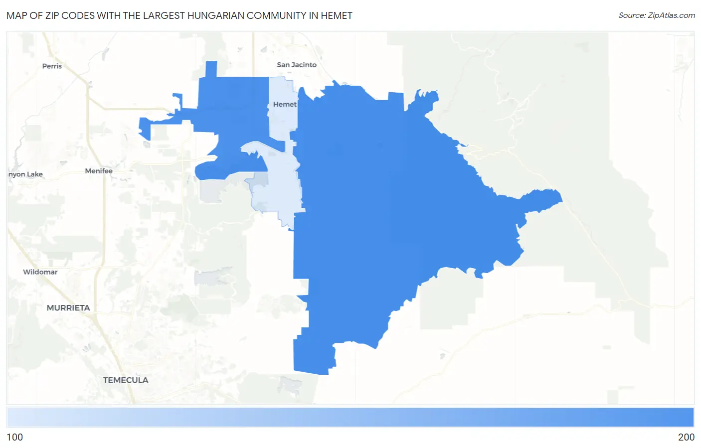 Zip Codes with the Largest Hungarian Community in Hemet Map