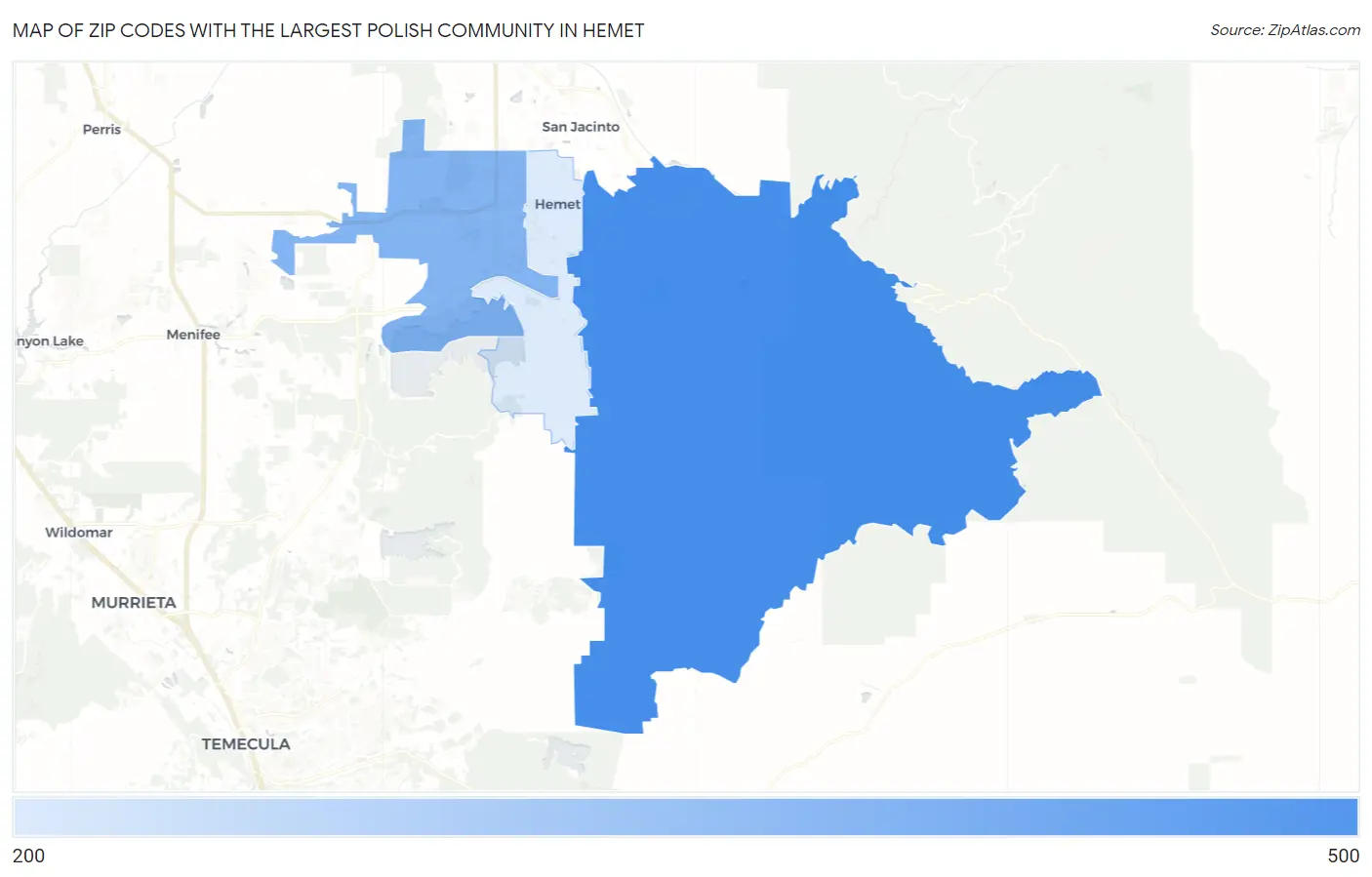 Zip Codes with the Largest Polish Community in Hemet Map