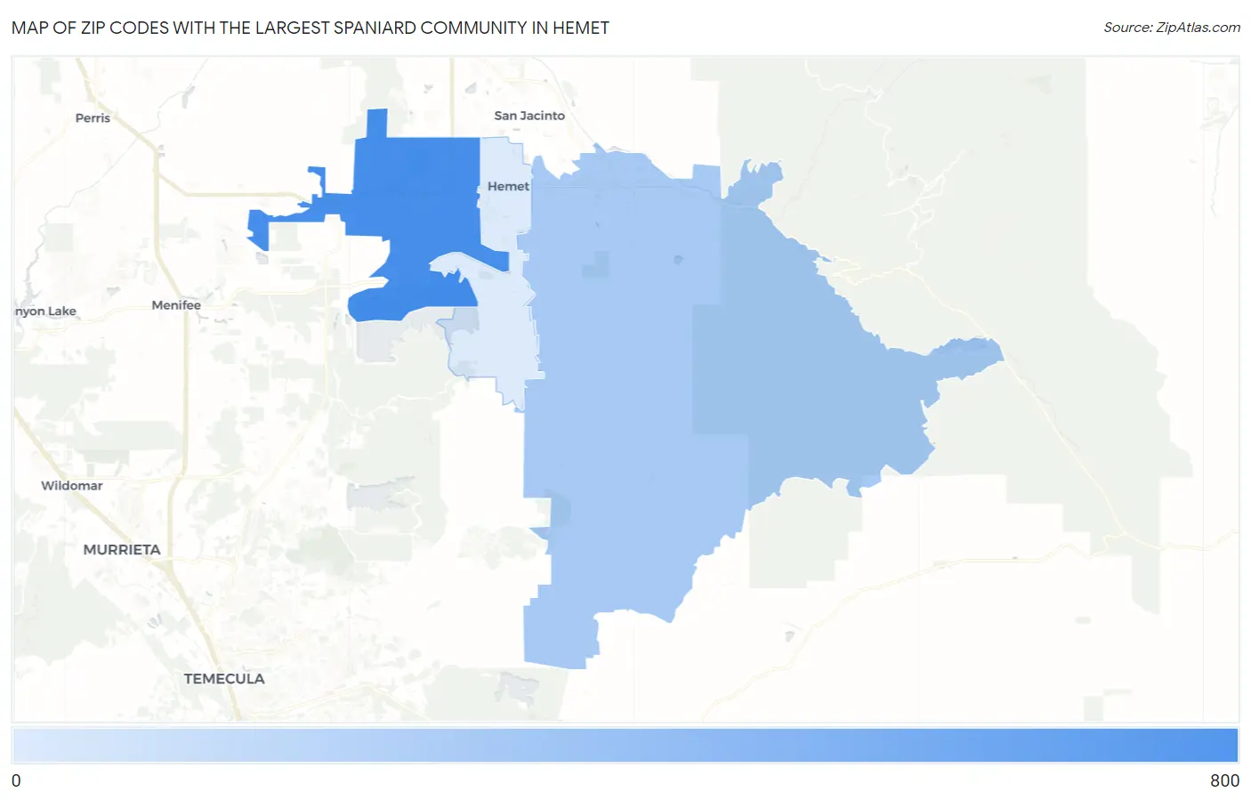 Zip Codes with the Largest Spaniard Community in Hemet Map