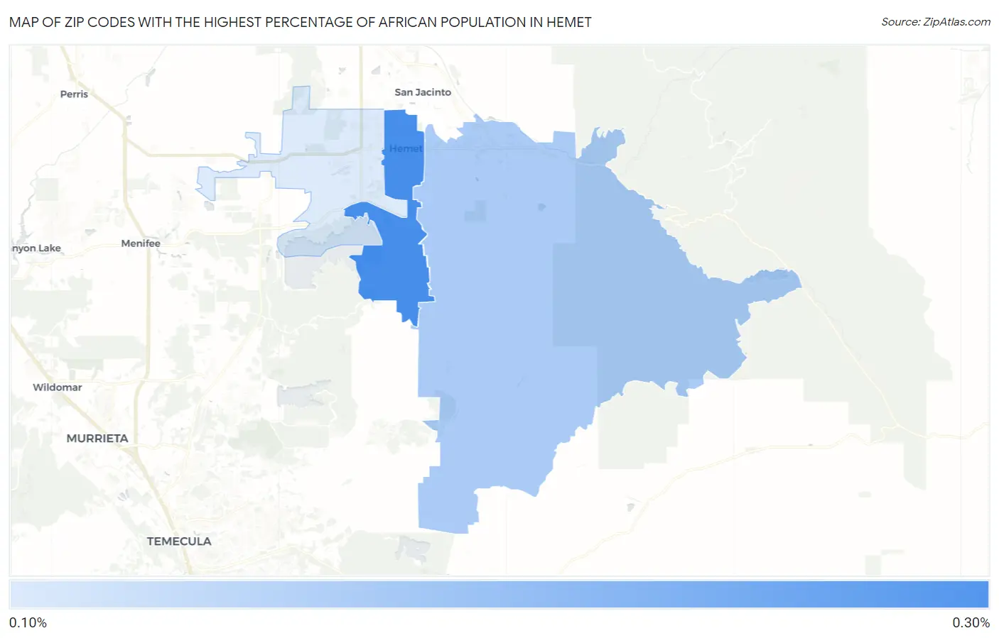 Zip Codes with the Highest Percentage of African Population in Hemet Map
