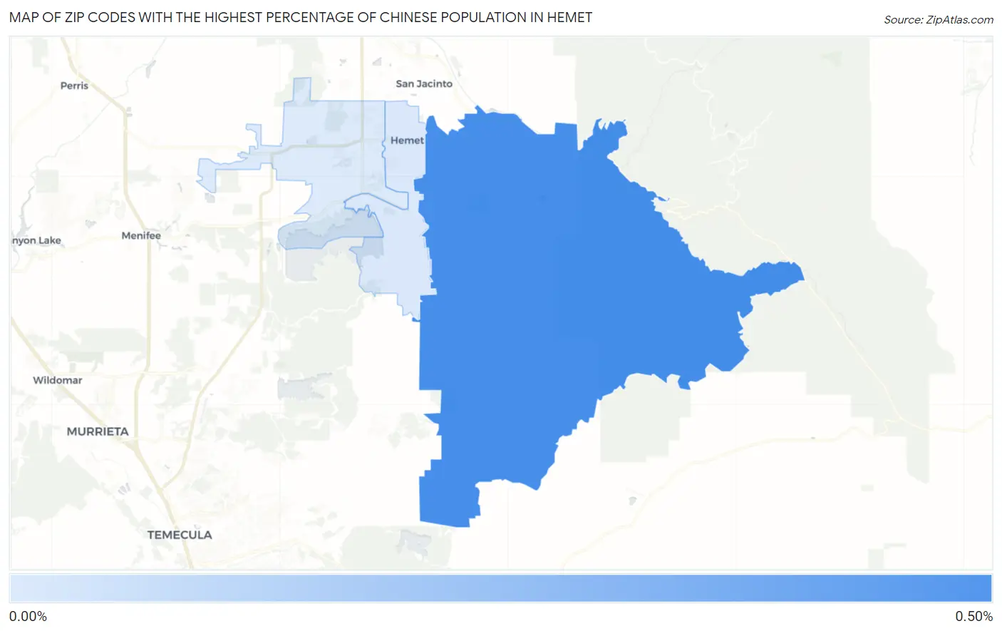 Zip Codes with the Highest Percentage of Chinese Population in Hemet Map
