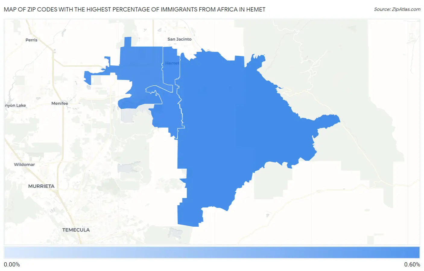 Zip Codes with the Highest Percentage of Immigrants from Africa in Hemet Map