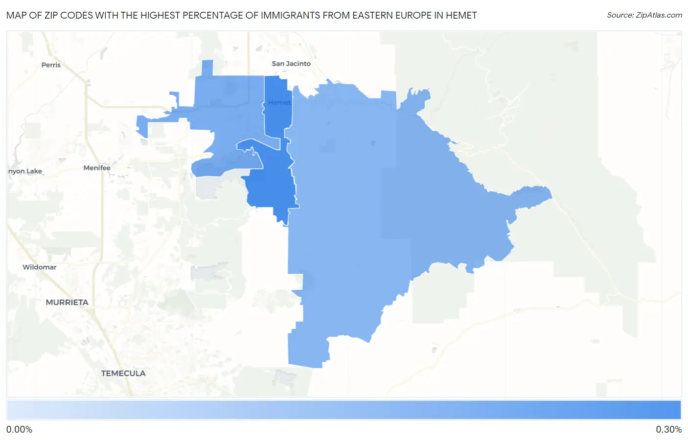 Zip Codes with the Highest Percentage of Immigrants from Eastern Europe in Hemet Map
