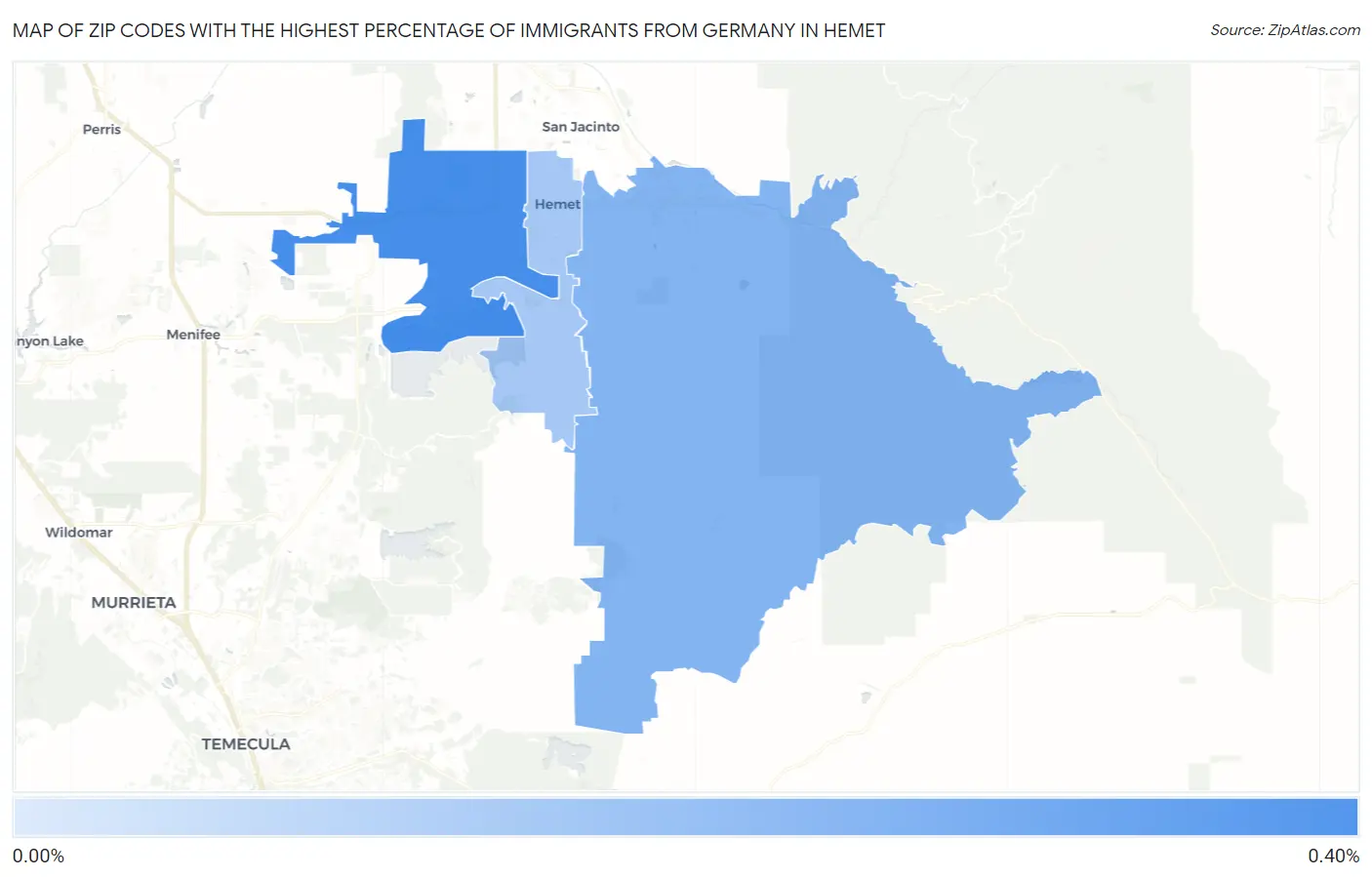 Zip Codes with the Highest Percentage of Immigrants from Germany in Hemet Map