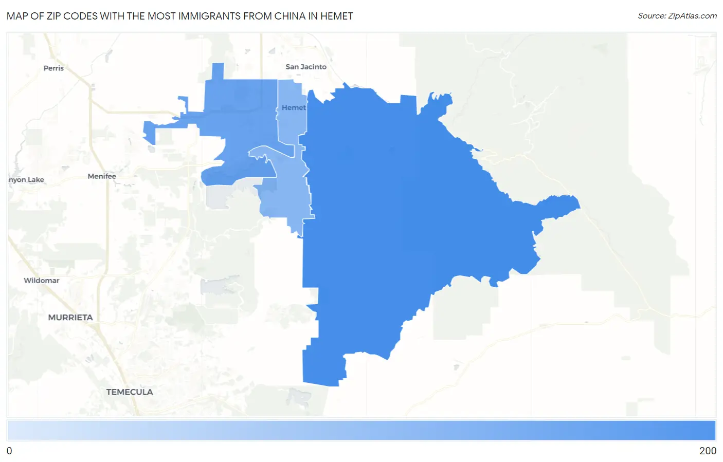 Zip Codes with the Most Immigrants from China in Hemet Map