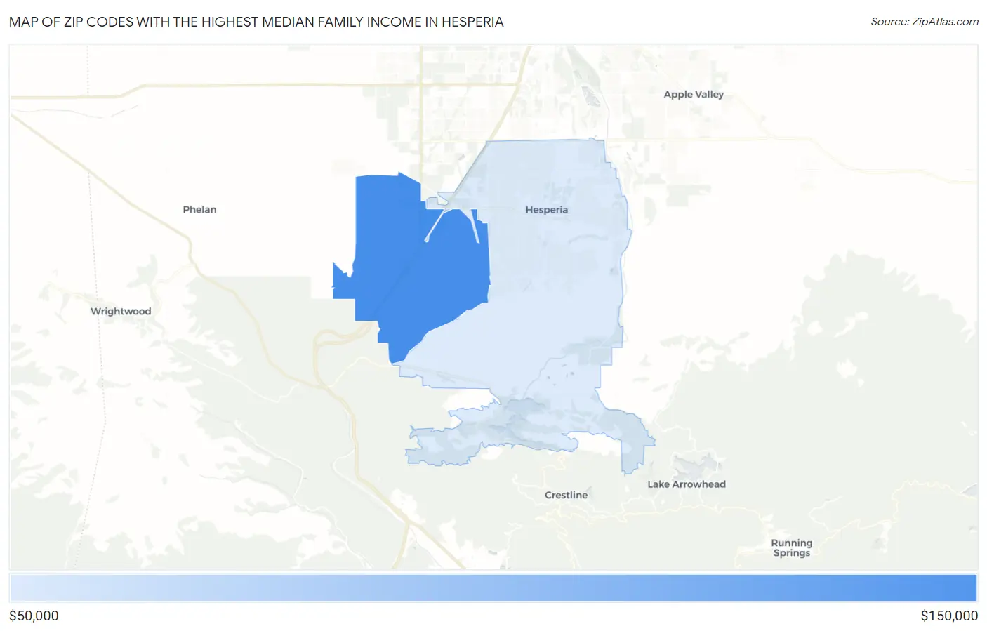 Zip Codes with the Highest Median Family Income in Hesperia Map
