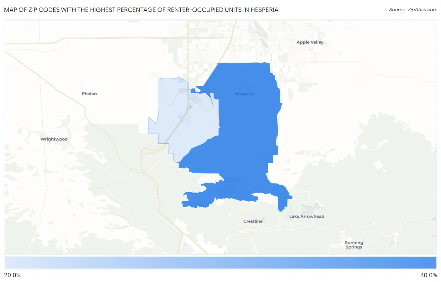 Zip Codes with the Highest Percentage of Renter-Occupied Units in Hesperia Map