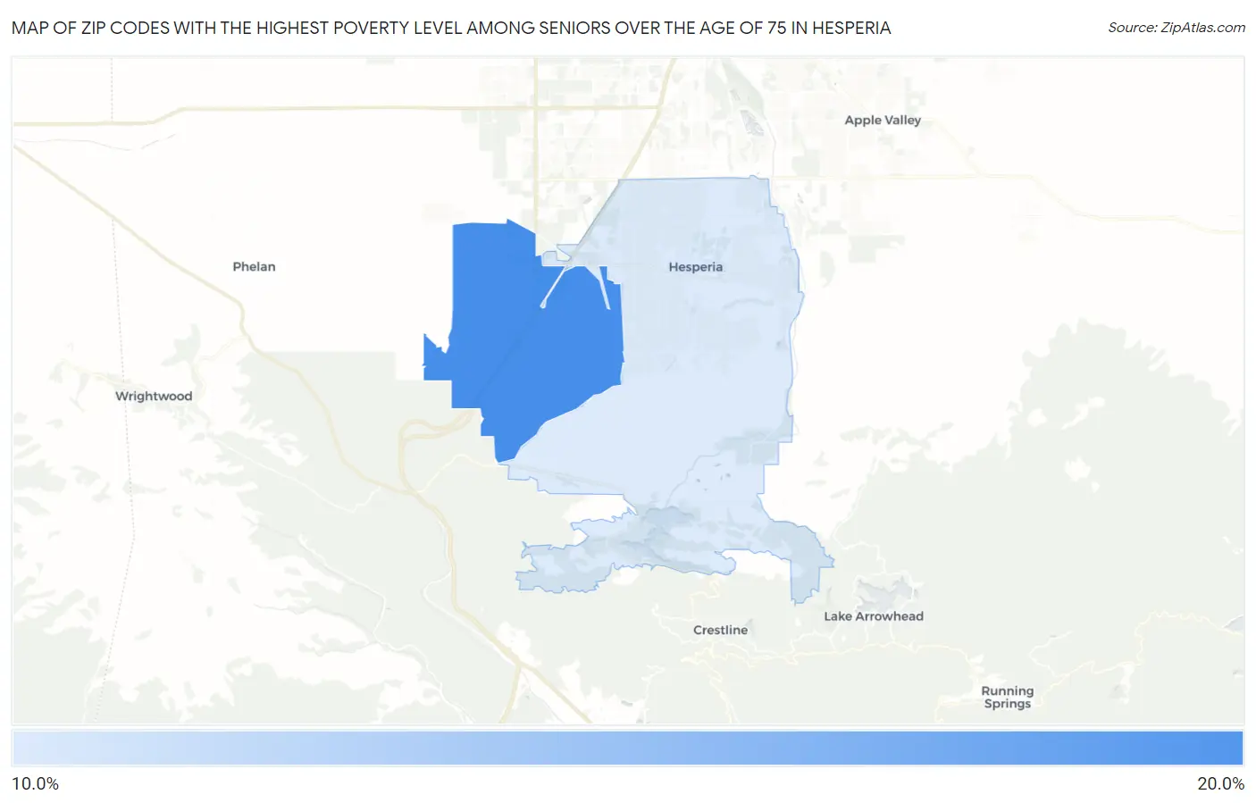 Zip Codes with the Highest Poverty Level Among Seniors Over the Age of 75 in Hesperia Map