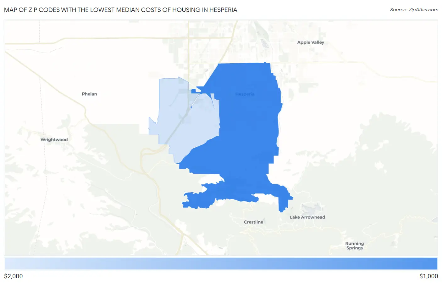 Zip Codes with the Lowest Median Costs of Housing in Hesperia Map