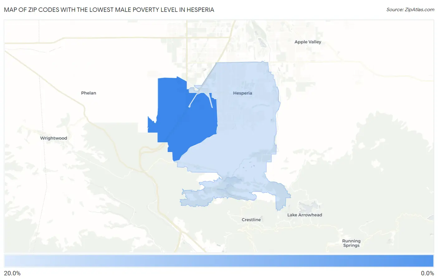 Zip Codes with the Lowest Male Poverty Level in Hesperia Map