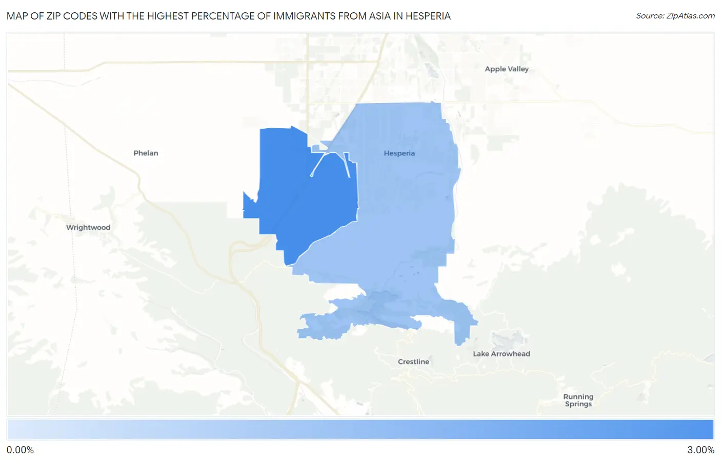 Zip Codes with the Highest Percentage of Immigrants from Asia in Hesperia Map