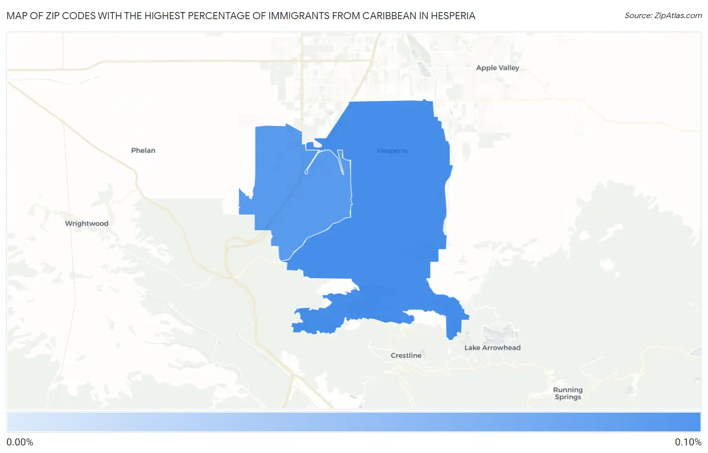 Zip Codes with the Highest Percentage of Immigrants from Caribbean in Hesperia Map