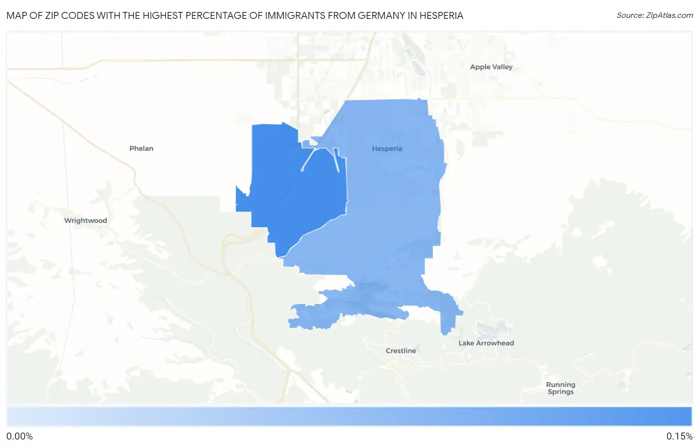 Zip Codes with the Highest Percentage of Immigrants from Germany in Hesperia Map