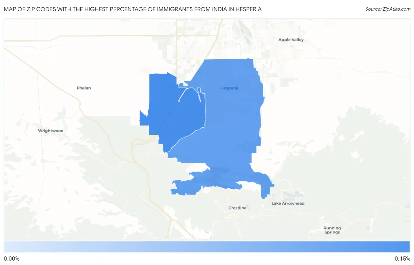 Zip Codes with the Highest Percentage of Immigrants from India in Hesperia Map
