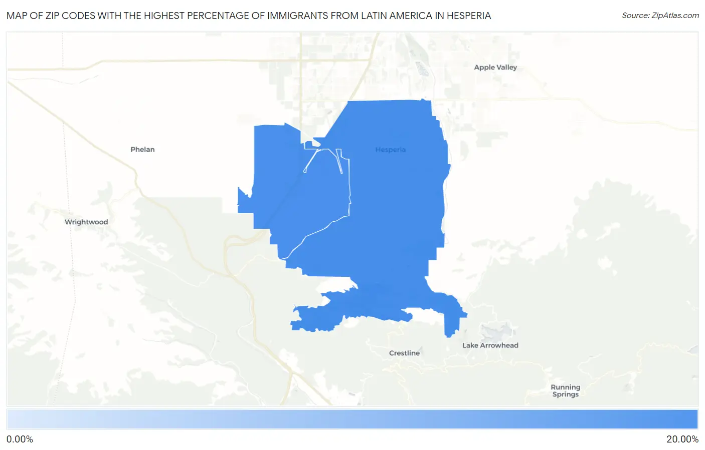 Zip Codes with the Highest Percentage of Immigrants from Latin America in Hesperia Map