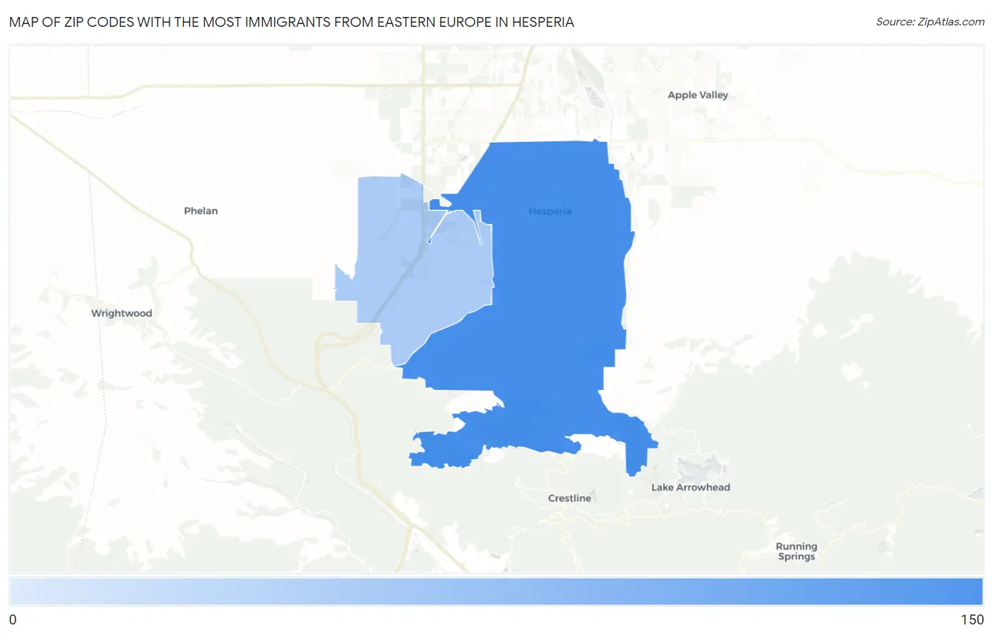Zip Codes with the Most Immigrants from Eastern Europe in Hesperia Map