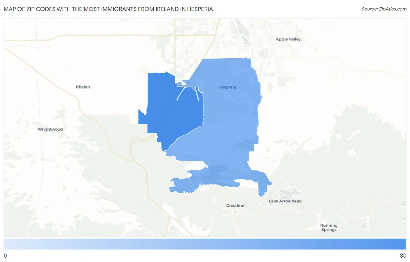 Zip Codes with the Most Immigrants from Ireland in Hesperia Map