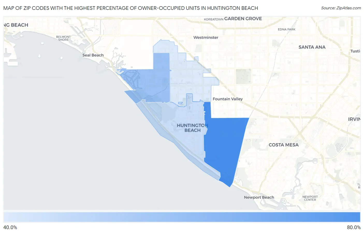 Zip Codes with the Highest Percentage of Owner-Occupied Units in Huntington Beach Map