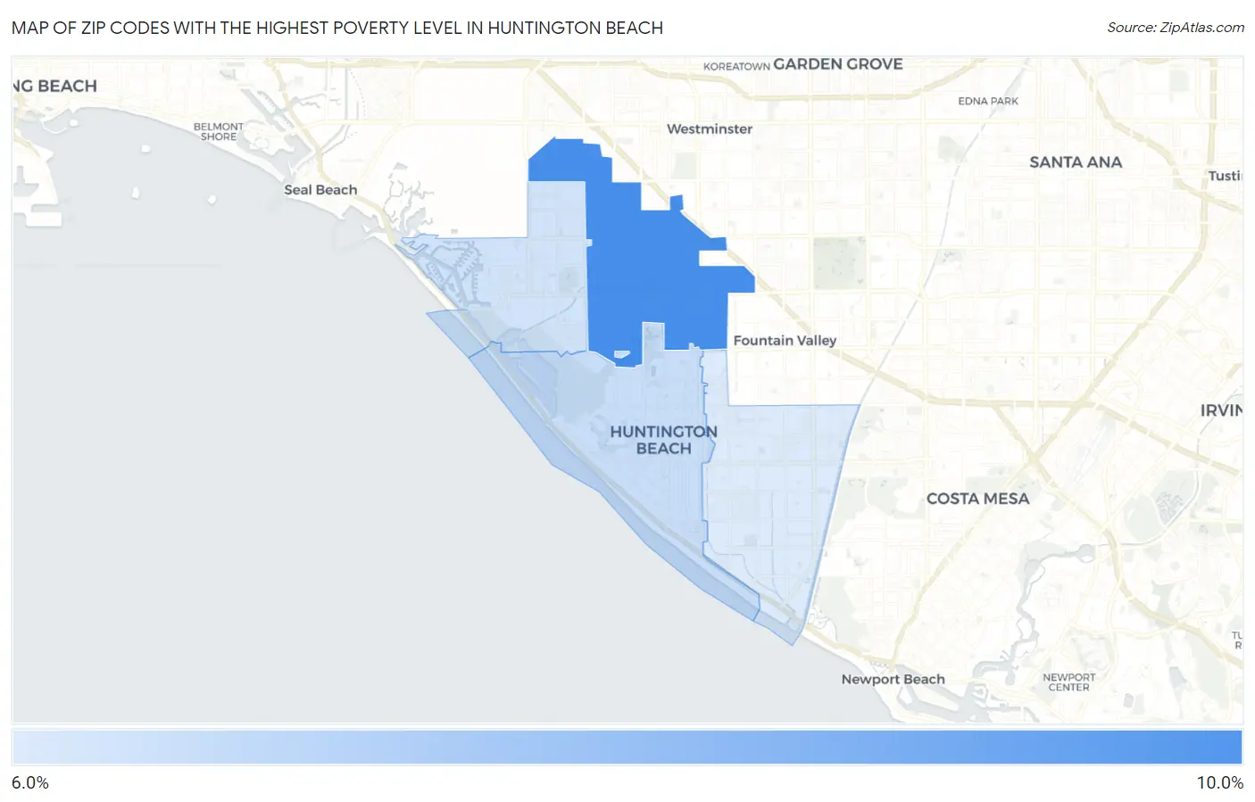 Zip Codes with the Highest Poverty Level in Huntington Beach Map