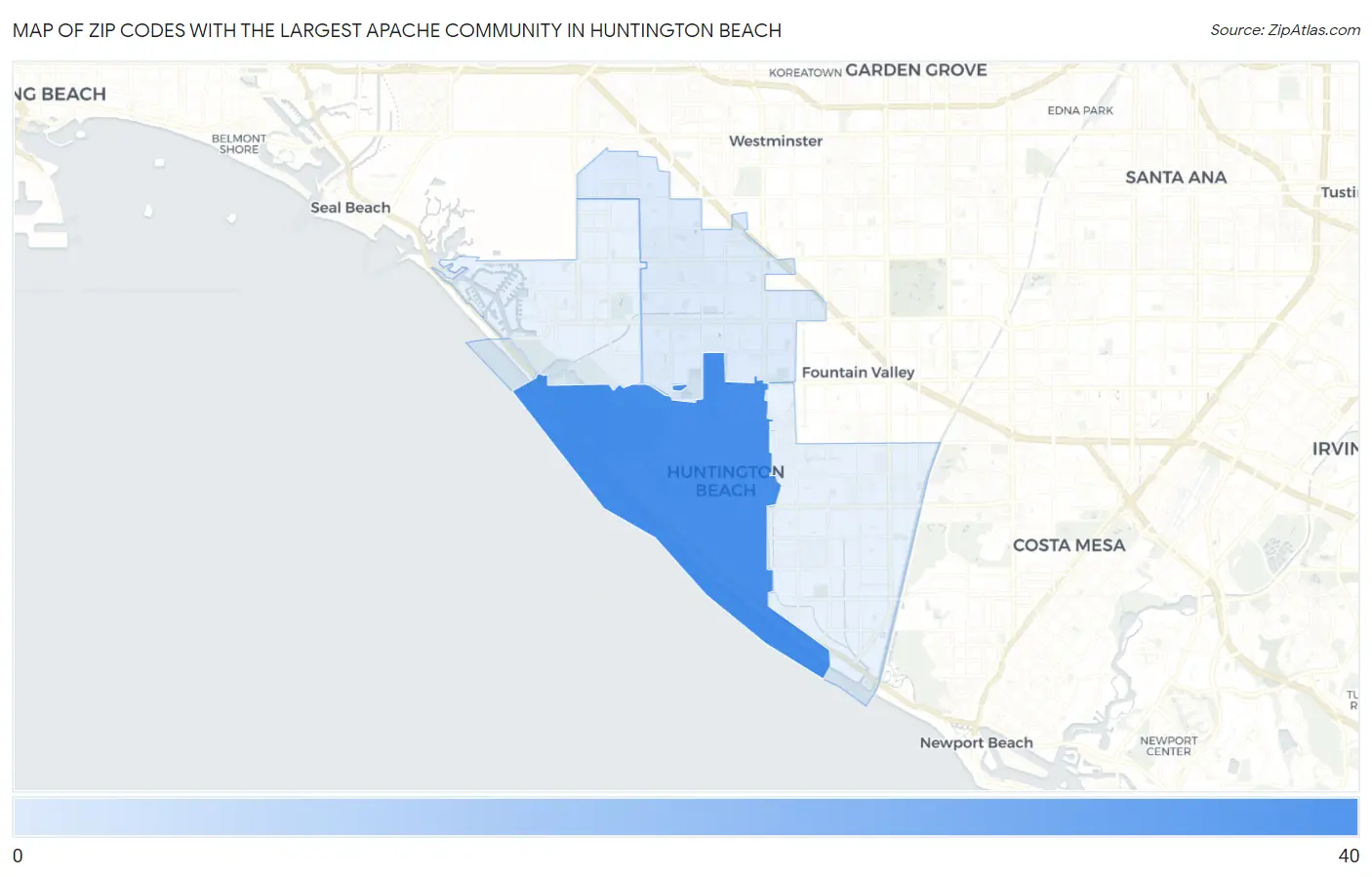 Zip Codes with the Largest Apache Community in Huntington Beach Map