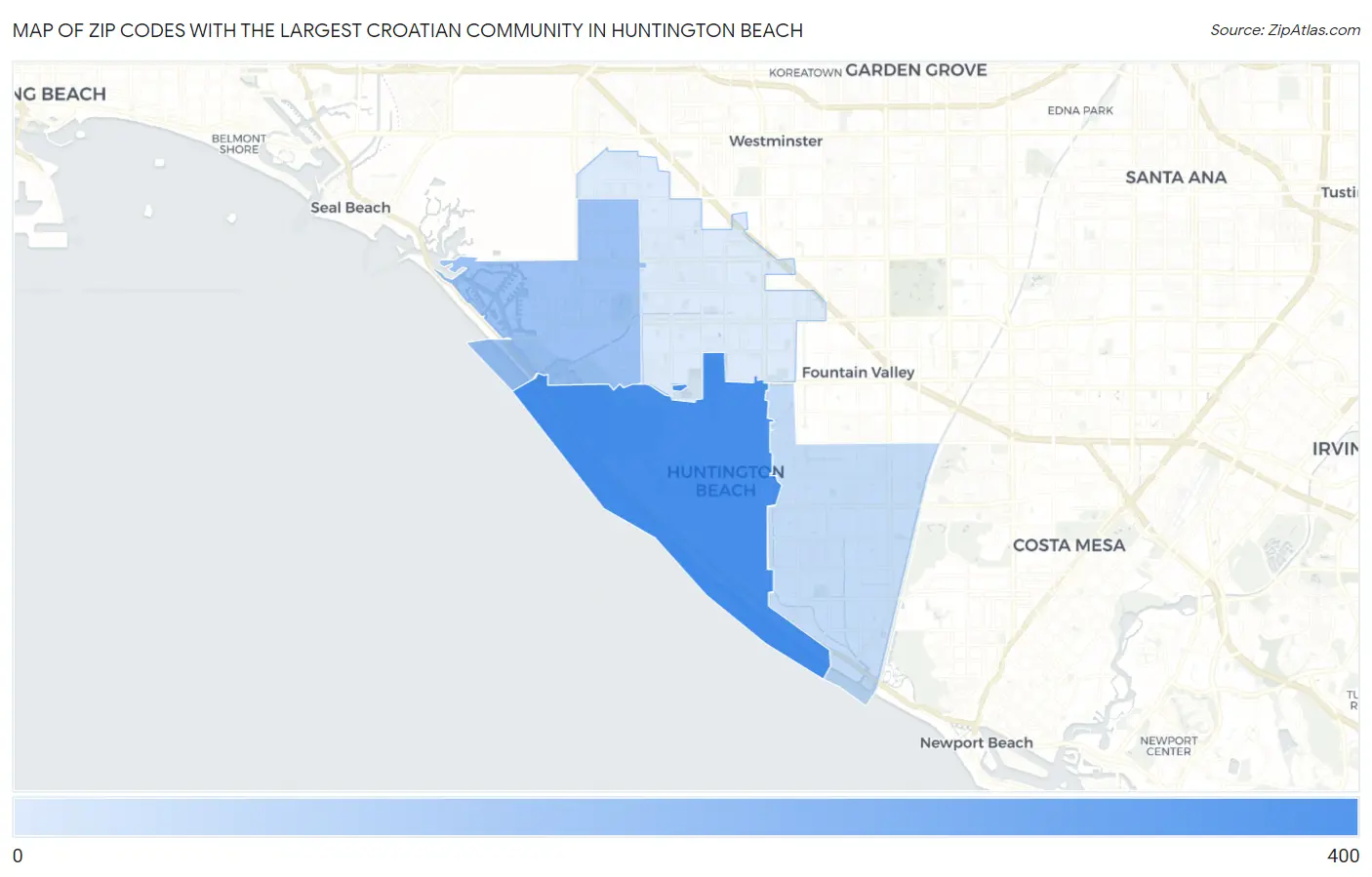 Zip Codes with the Largest Croatian Community in Huntington Beach Map