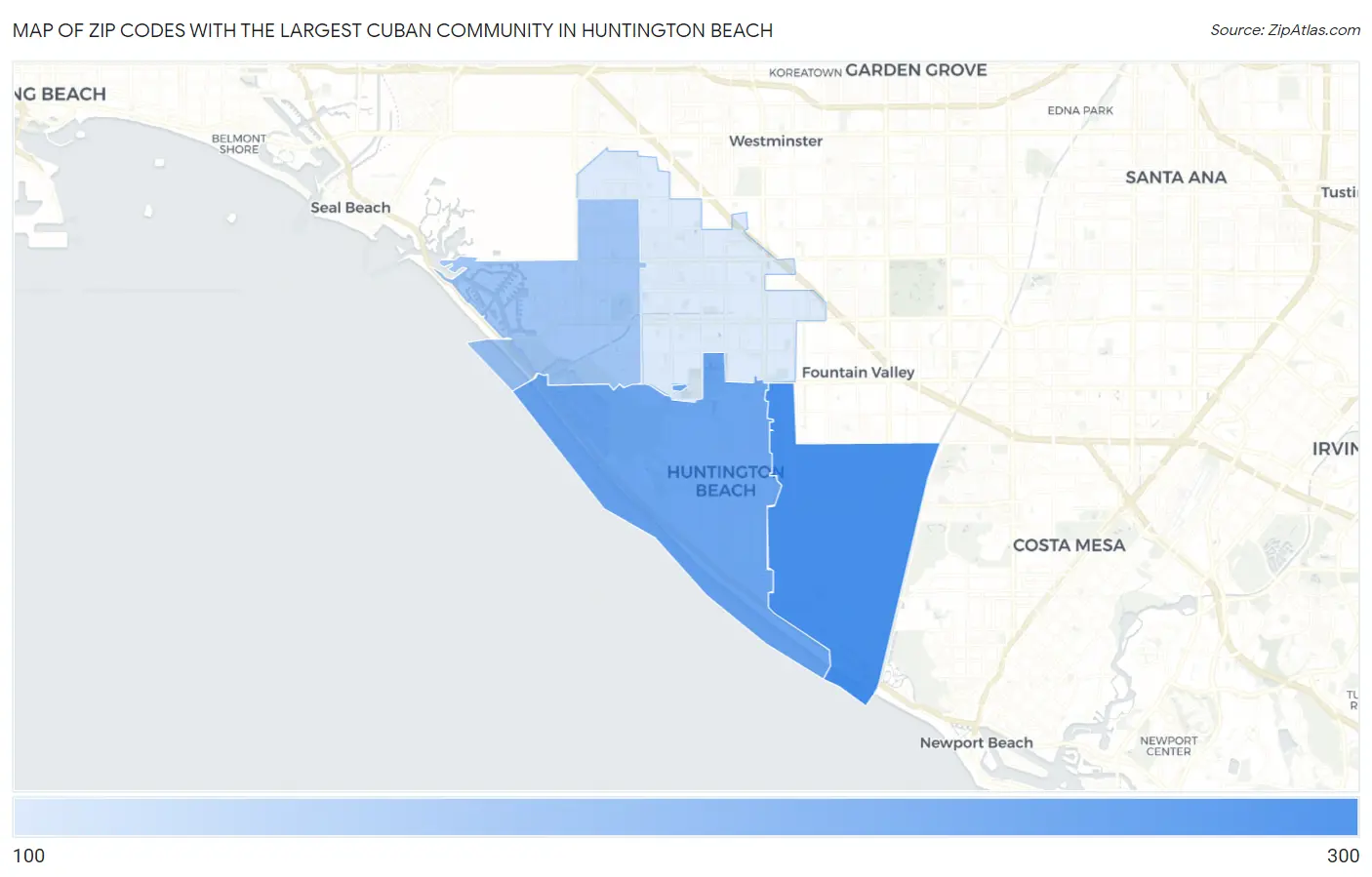 Zip Codes with the Largest Cuban Community in Huntington Beach Map