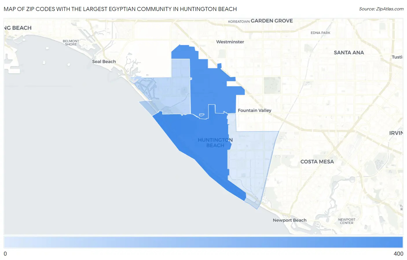 Zip Codes with the Largest Egyptian Community in Huntington Beach Map