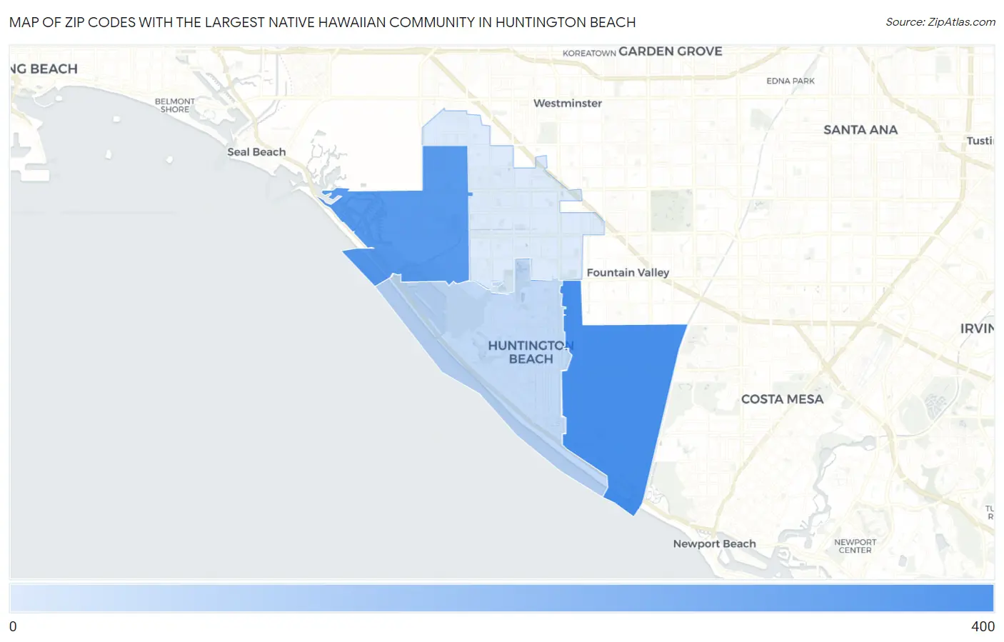 Zip Codes with the Largest Native Hawaiian Community in Huntington Beach Map