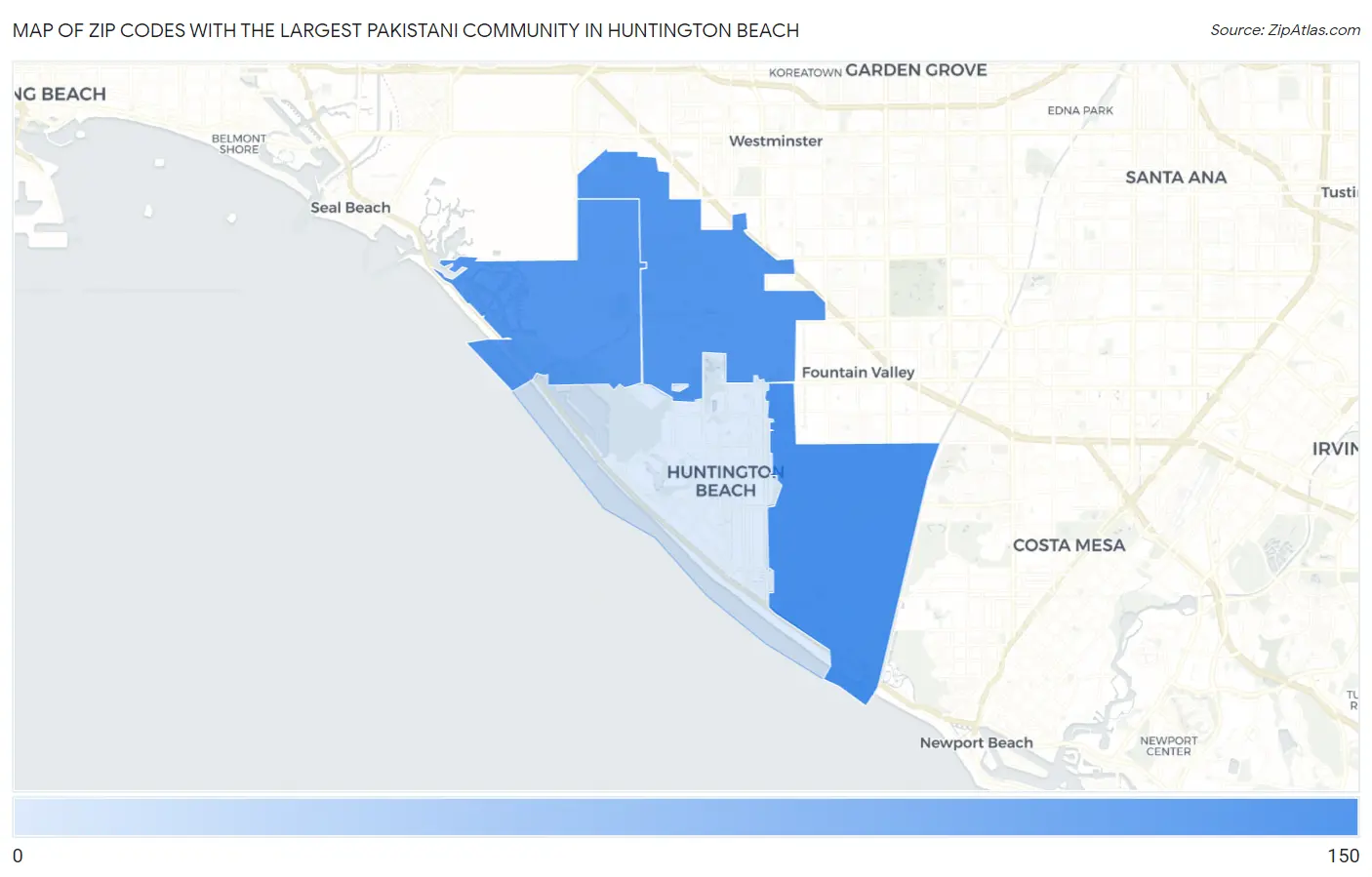 Zip Codes with the Largest Pakistani Community in Huntington Beach Map
