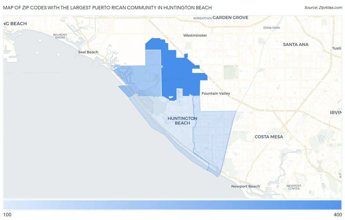 Zip Codes with the Largest Puerto Rican Community in Huntington Beach Map