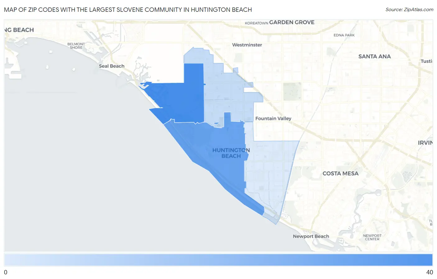 Zip Codes with the Largest Slovene Community in Huntington Beach Map