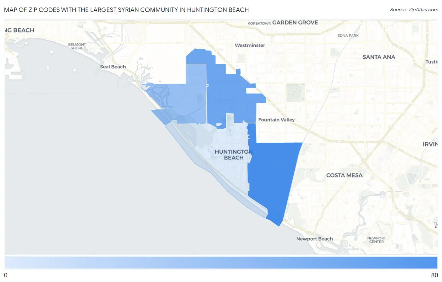 Zip Codes with the Largest Syrian Community in Huntington Beach Map