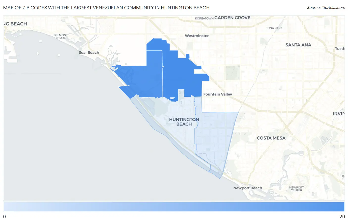 Zip Codes with the Largest Venezuelan Community in Huntington Beach Map