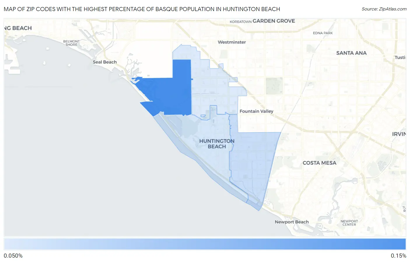 Zip Codes with the Highest Percentage of Basque Population in Huntington Beach Map