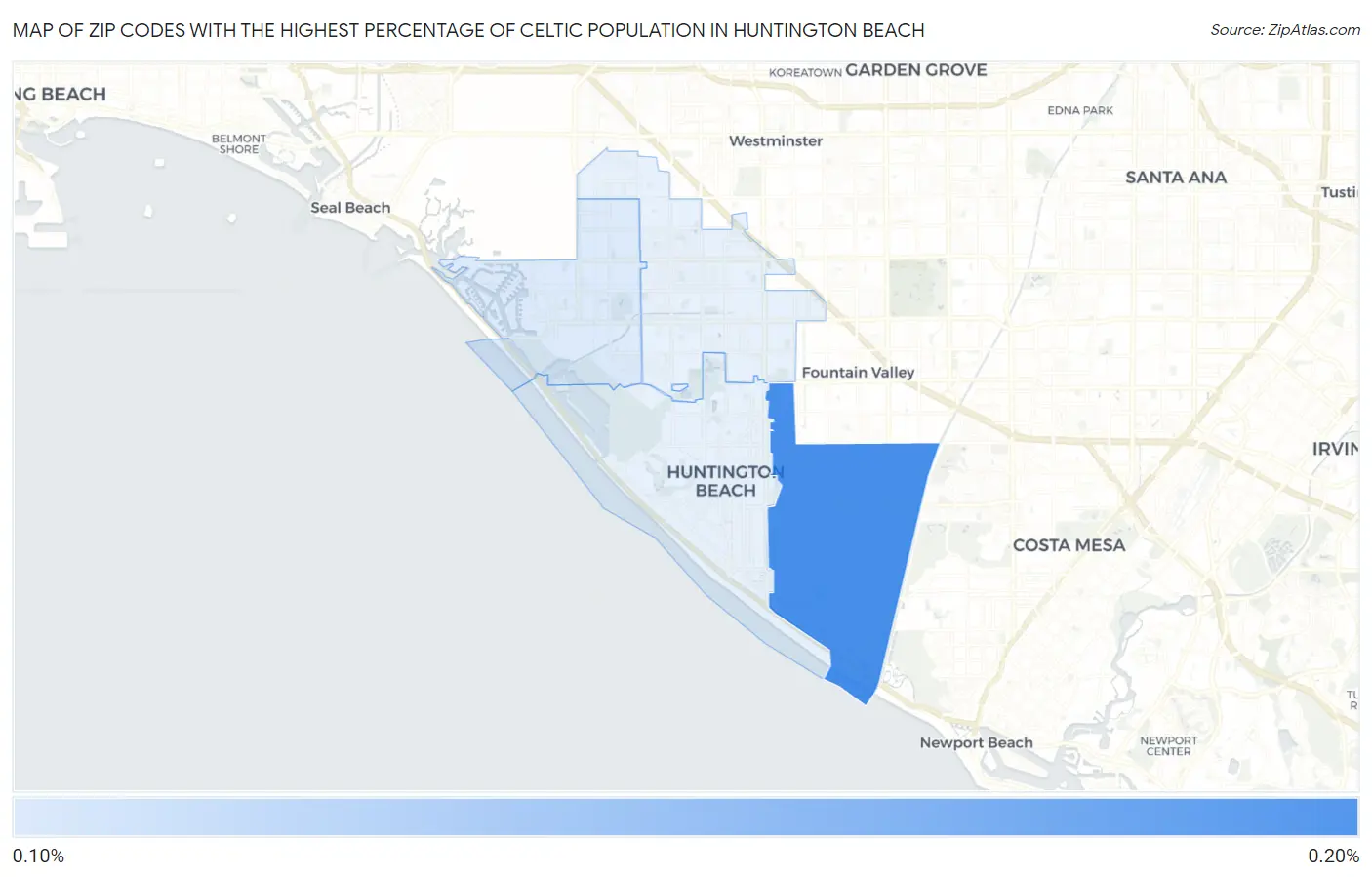 Zip Codes with the Highest Percentage of Celtic Population in Huntington Beach Map