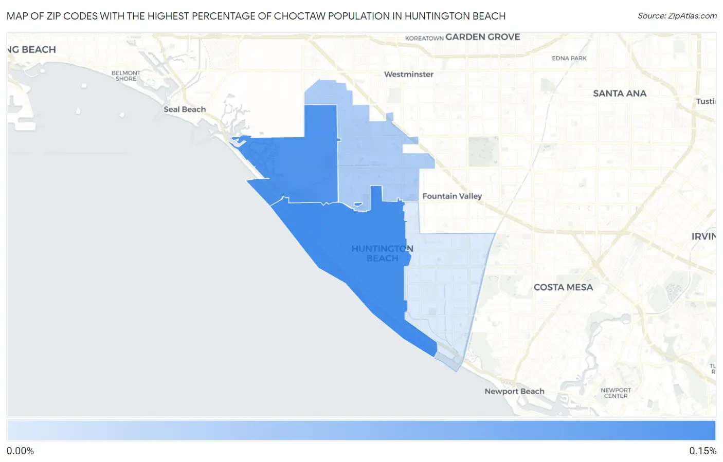 Zip Codes with the Highest Percentage of Choctaw Population in Huntington Beach Map
