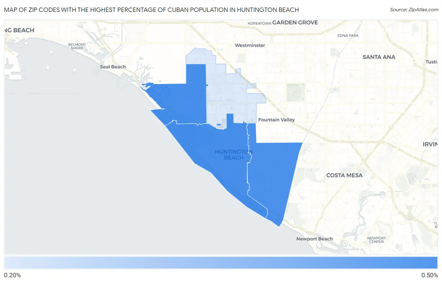 Zip Codes with the Highest Percentage of Cuban Population in Huntington Beach Map
