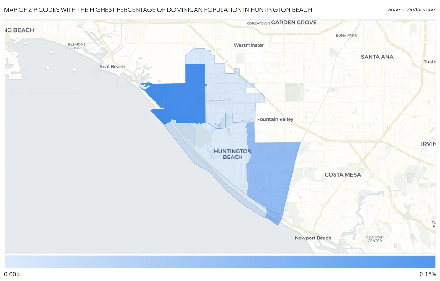 Zip Codes with the Highest Percentage of Dominican Population in Huntington Beach Map