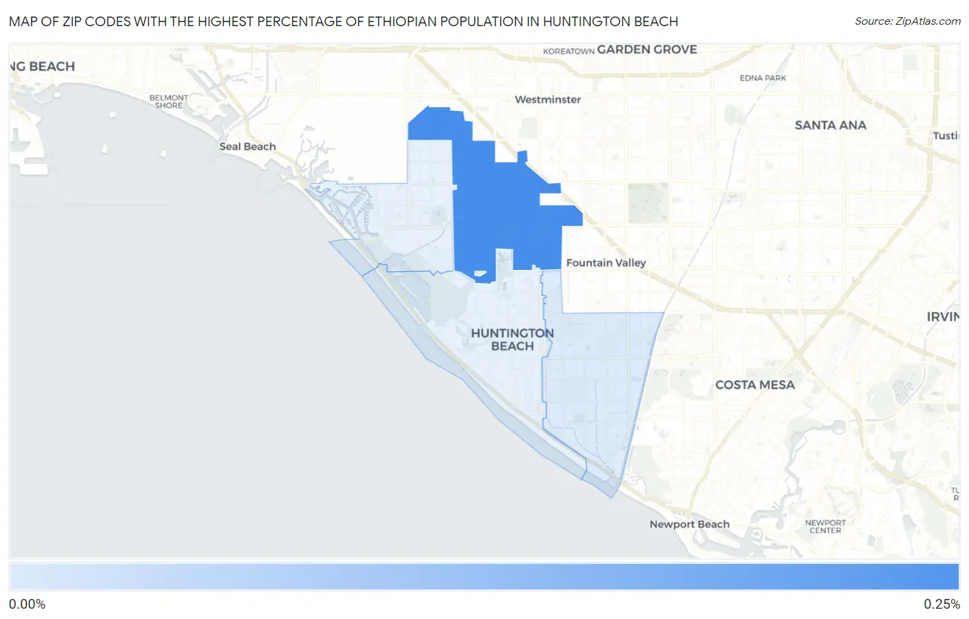 Zip Codes with the Highest Percentage of Ethiopian Population in Huntington Beach Map