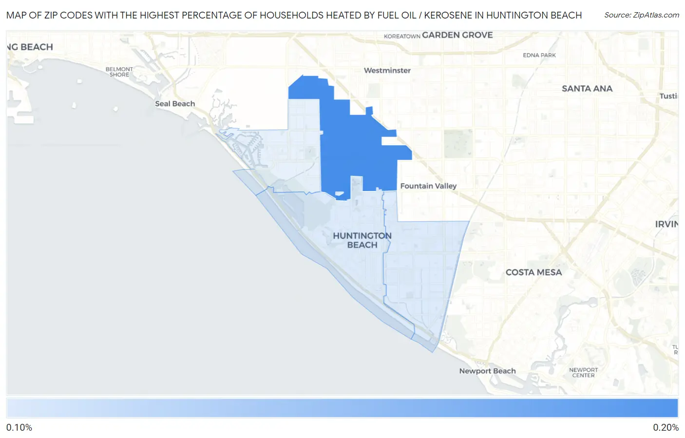 Zip Codes with the Highest Percentage of Households Heated by Fuel Oil / Kerosene in Huntington Beach Map