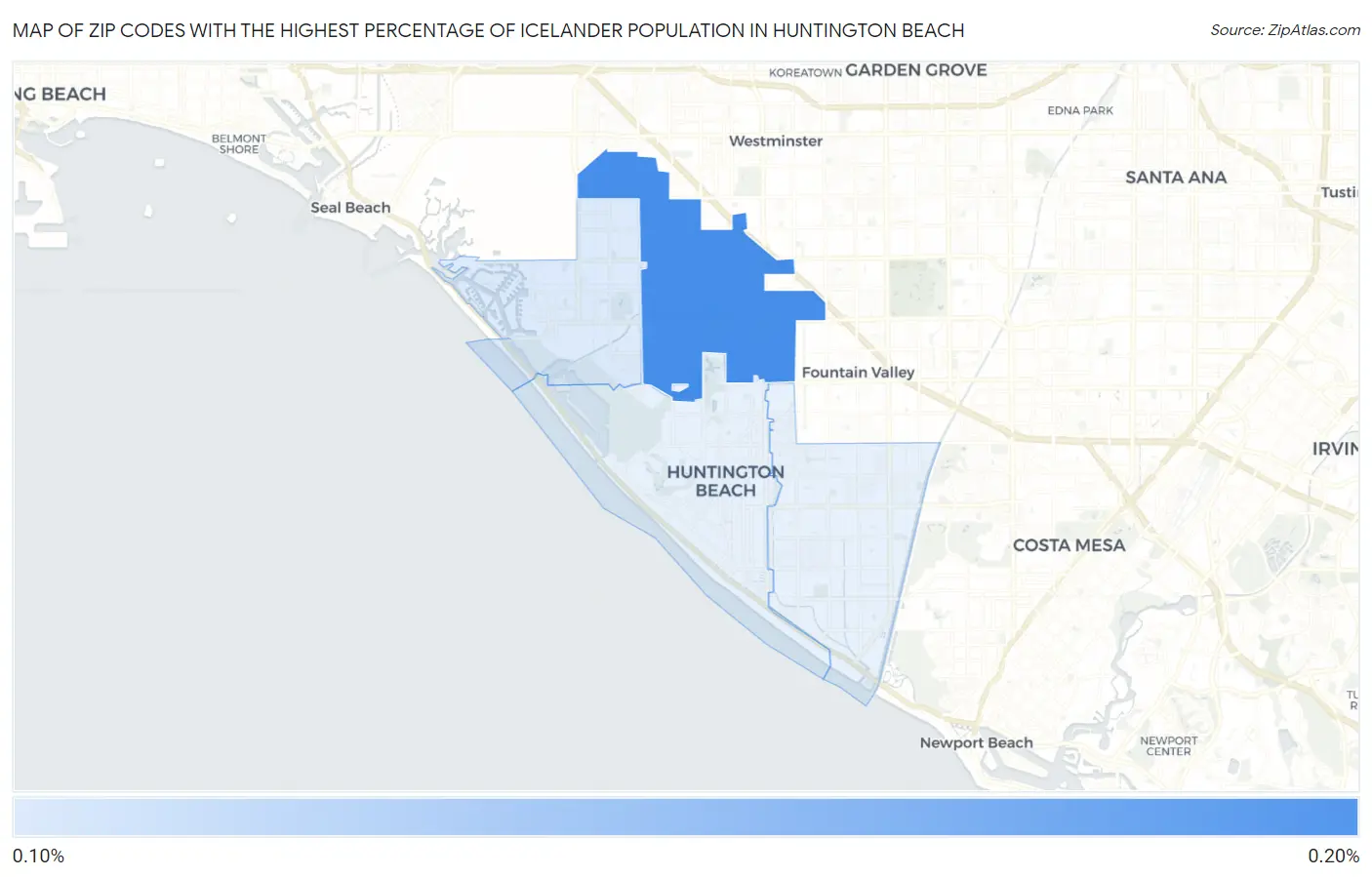 Zip Codes with the Highest Percentage of Icelander Population in Huntington Beach Map