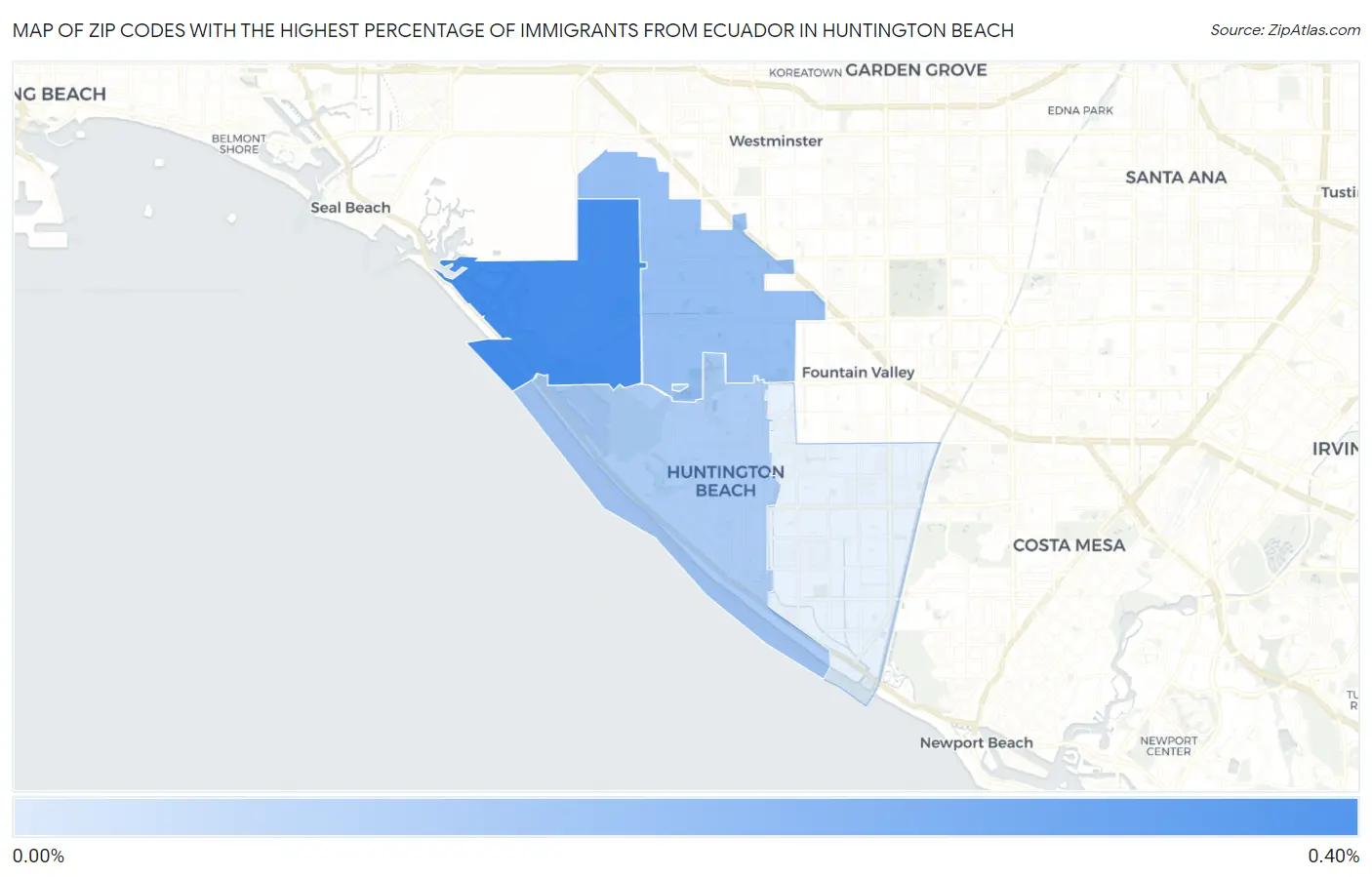 Zip Codes with the Highest Percentage of Immigrants from Ecuador in Huntington Beach Map